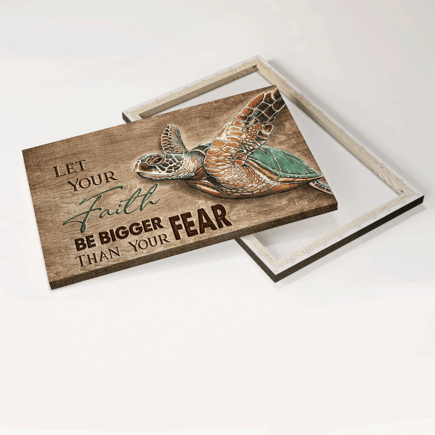 Jesus Landscape Canvas - Stunning Turtle, Wooden Background Canvas - Gift For Christian - Let Your Faith Be Bigger Than Your Fear Canvas
