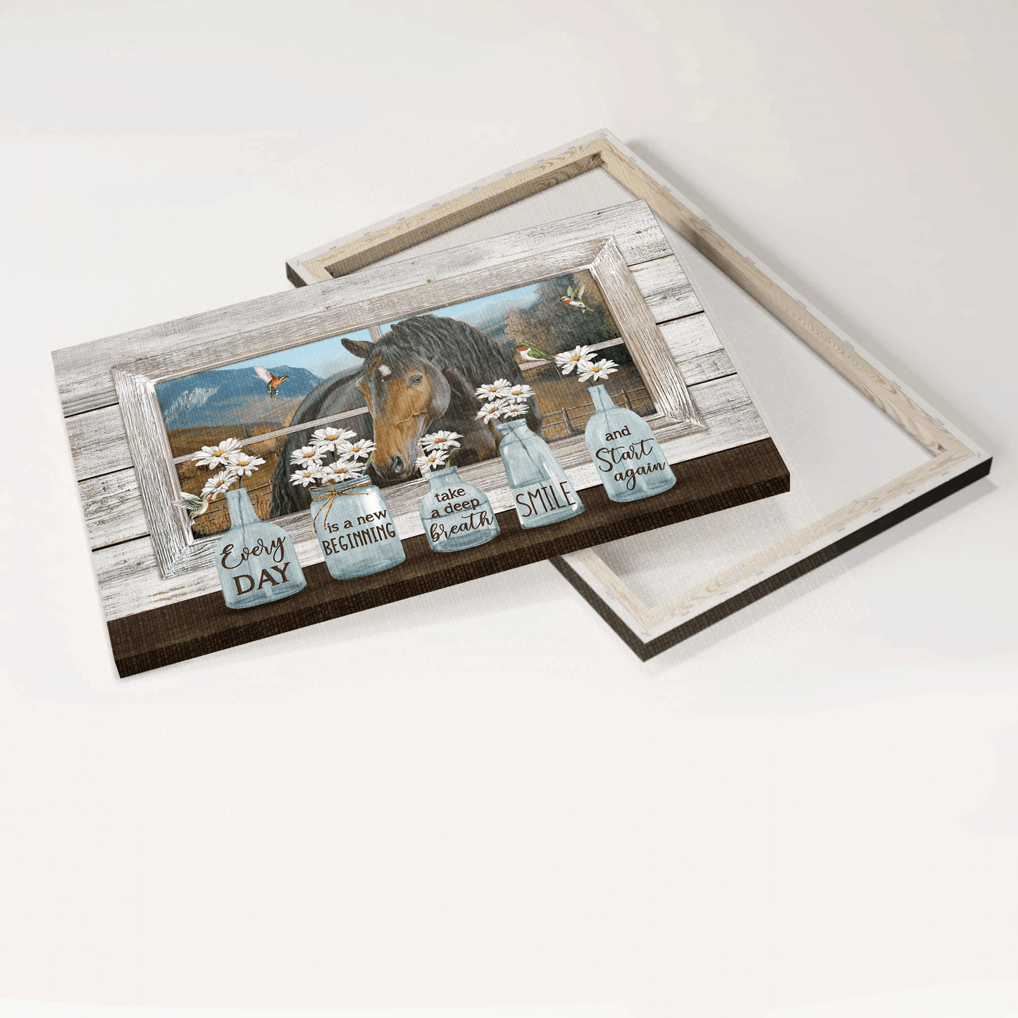 Jesus Landscape Canvas- Baby Daisy Vase, Quarter Horse, Hummingbird Canvas- Gift For Christian- Every Day Is A New Beginning