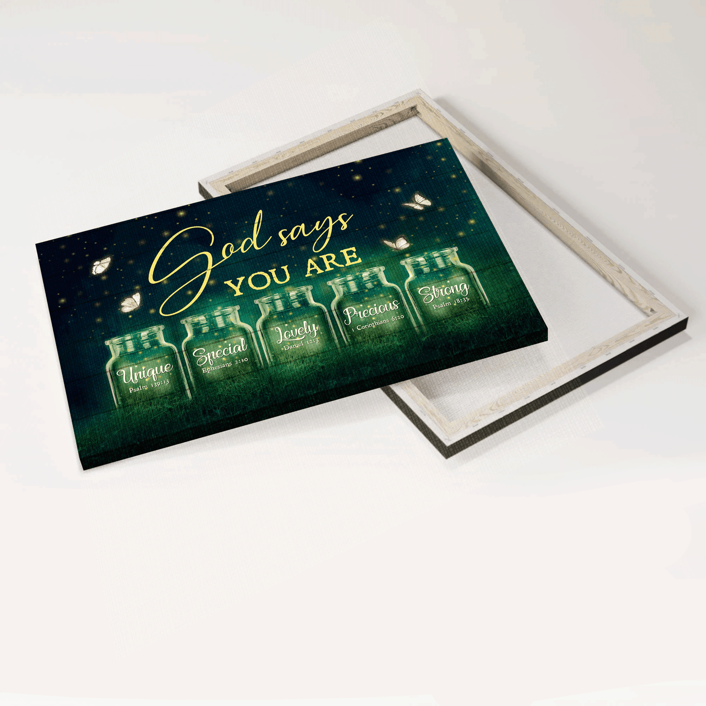 Jesus Landscape Canvas - Beautiful night, Firefly drawing, Pretty butterfly Landscape Canvas - Gift For Christian - God says you are unique