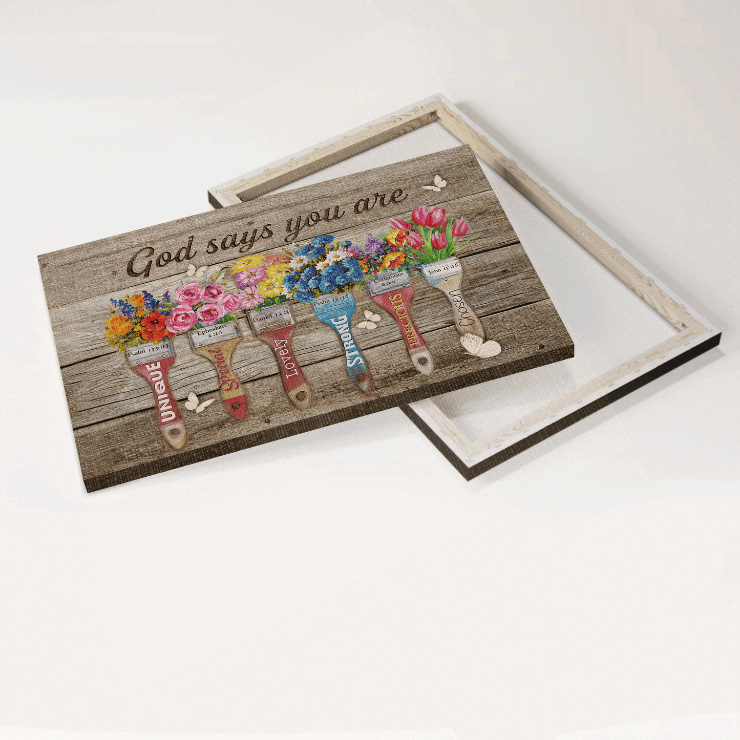 Jesus Landscape Canvas- Beautiful flower, Colorful paintbrush, Butterfly canvas- Gift for Christian- God says you are