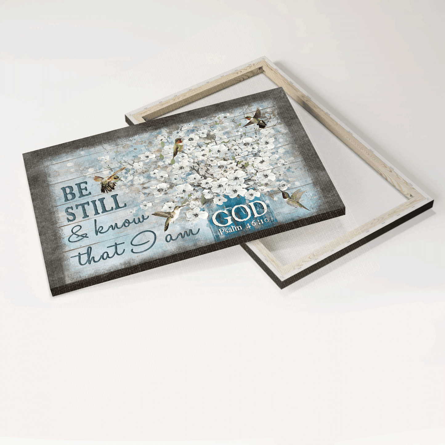 Jesus Landscape Canvas - Bible verse, Hummingbird painting, White flowers Landscape Canvas - Gift For Christian - Be still & know that I am God