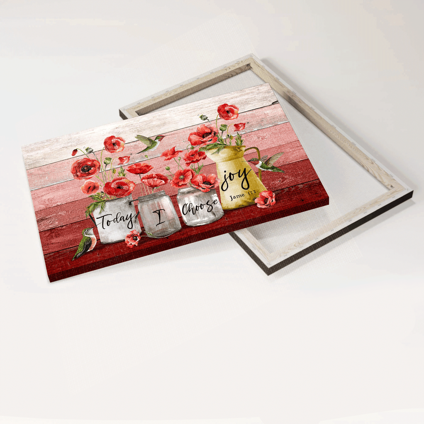 Jesus Landscape Canvas - Poppy Flower, Mason jars, Hummingbird Canvas - Gift for Christian - Today I choose Joy Landscape Canvas Prints, Wall Art