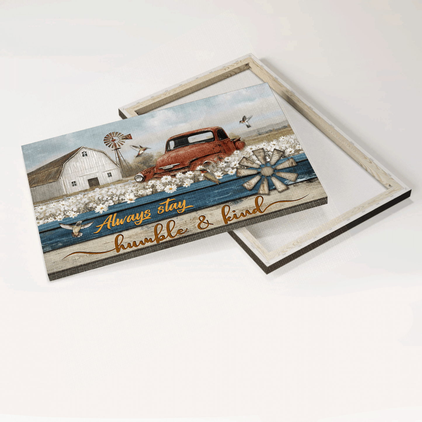 Jesus Landscape Canvas - Beautiful daisy field, Old ladybug car Landscape Canvas - Gift For Christian - Always stay humble and kind