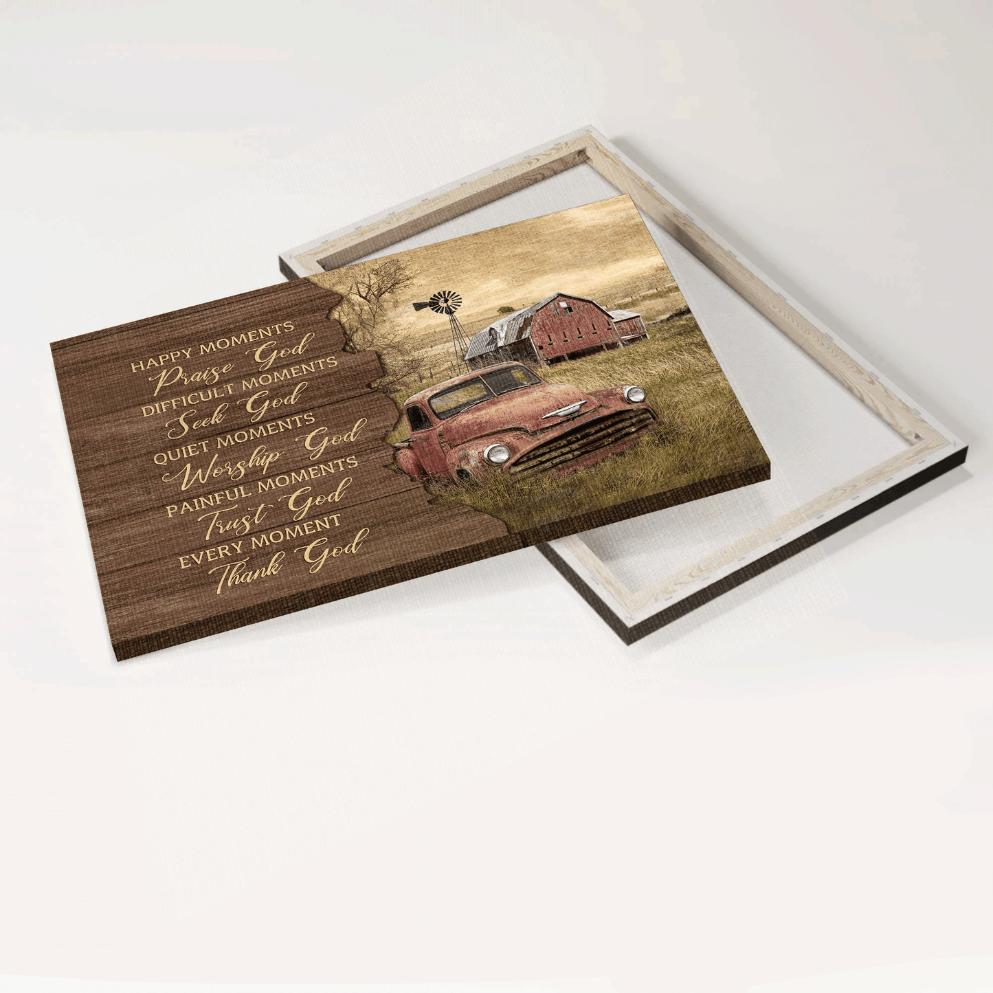 Jesus Landscape Canvas - Old Car, Barn Painting, Every moment, thank God Landscape Canvas - Gift For Christian Landscape Canvas