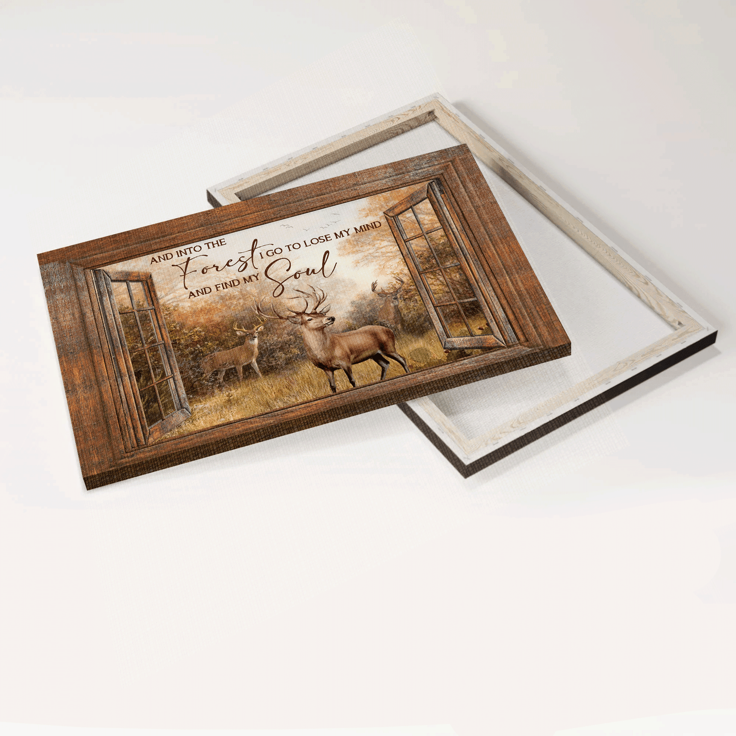 Jesus Landscape Canvas - Window Frame, Forest Drawing, Deer Painting Canvas - Gift For Christian - Into The Forest I Go Canvas