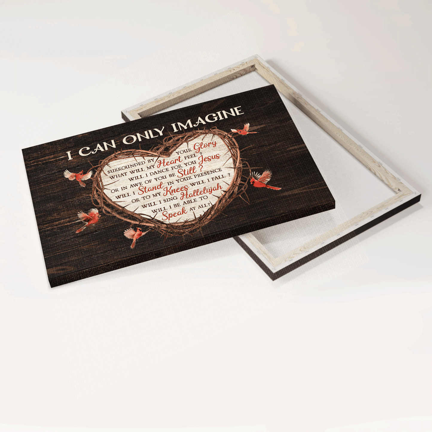 Jesus Landscape Canvas - Red cardinal, Thorny heart, Black background, I can only imagine Landscape Canvas - Gift For Christian anvas Prints, Christian Wall Art