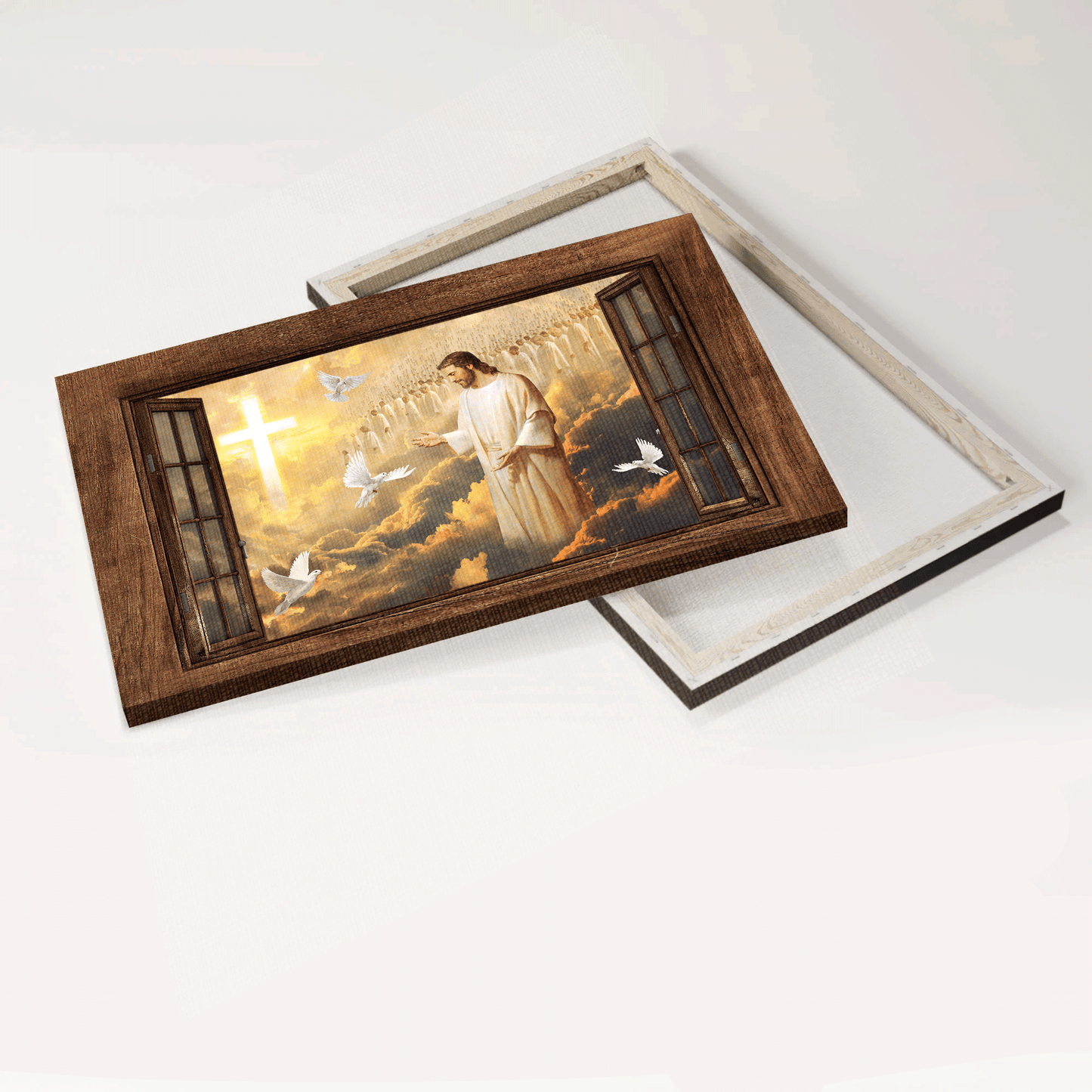 Jesus Landscape Canvas - Walking With Jesus, White Dove, Beautiful Heaven, Cross Symbol Canvas - Gift For Christian