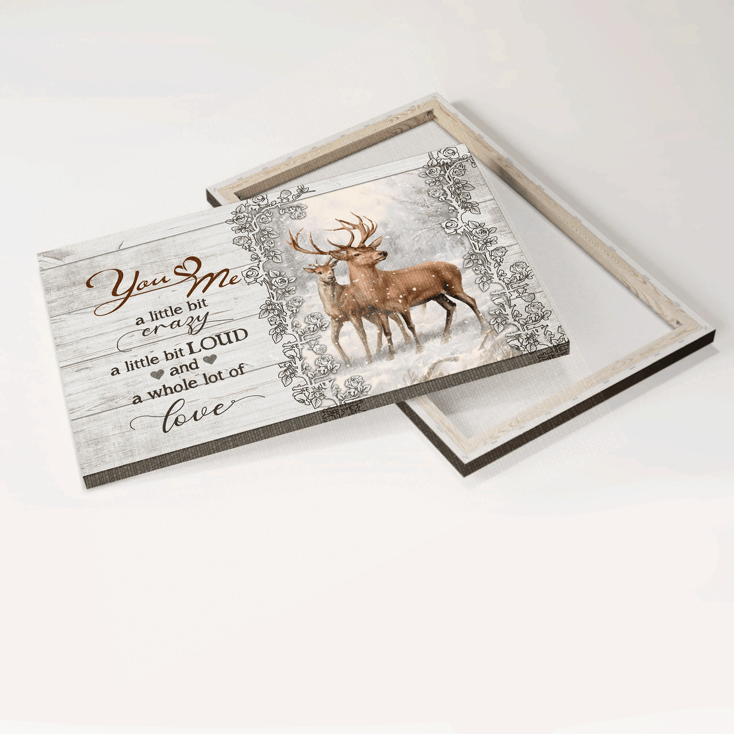 Couple Landscape Canvas- Deer drawing, Deer couple, Winter forest, White snow canvas- Gift for couple, lover- A whole lot of love
