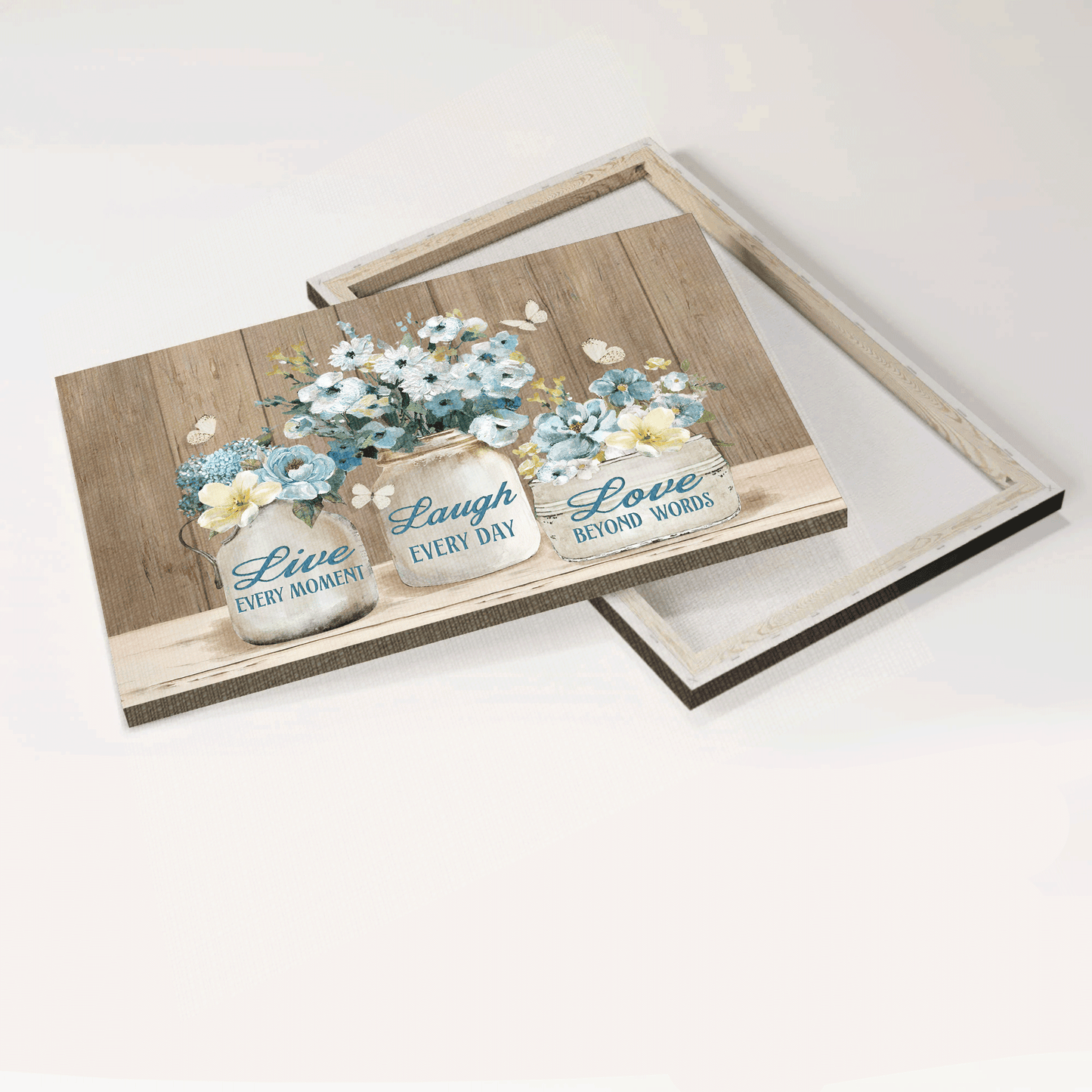 Jesus Landscape Canvas - Pastel flower, Blue garden, Butterfly drawing Landscape Canvas - Gift For Christian - Live every moment, Laugh every day Landscape Canvas