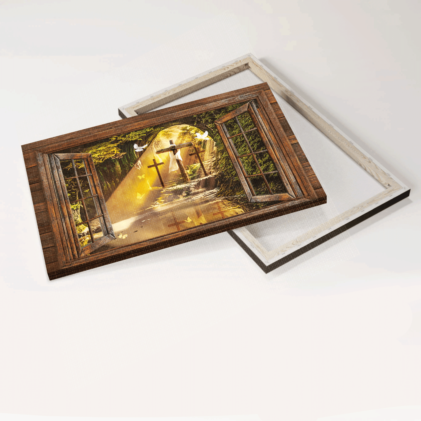 Jesus Landscape Canvas - Beautiful Cave, Window Frame Landscape Canvas - Gift For Christian - The Stunning Morning Sunlight