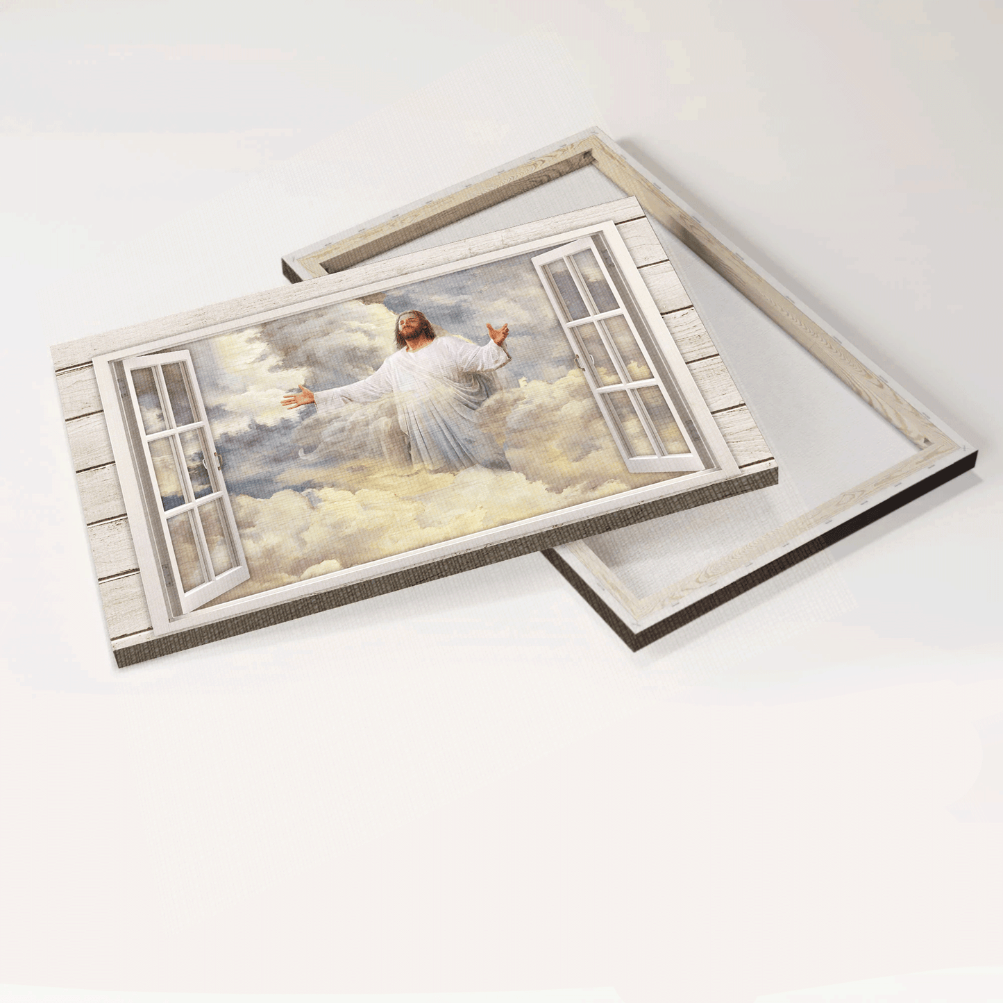 Jesus Landscape Canvas - Beautiful heaven, Jesus painting, Vintage windows, Jesus in the clouds canvas- Gift for Christian