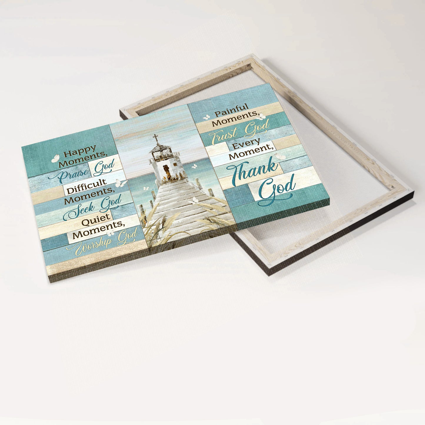 Jesus Landscape Canvas - Church By The River, White Butterfly Landscape Canvas - Gift For Christian - Every Moment, Thank God Landscape Canvas