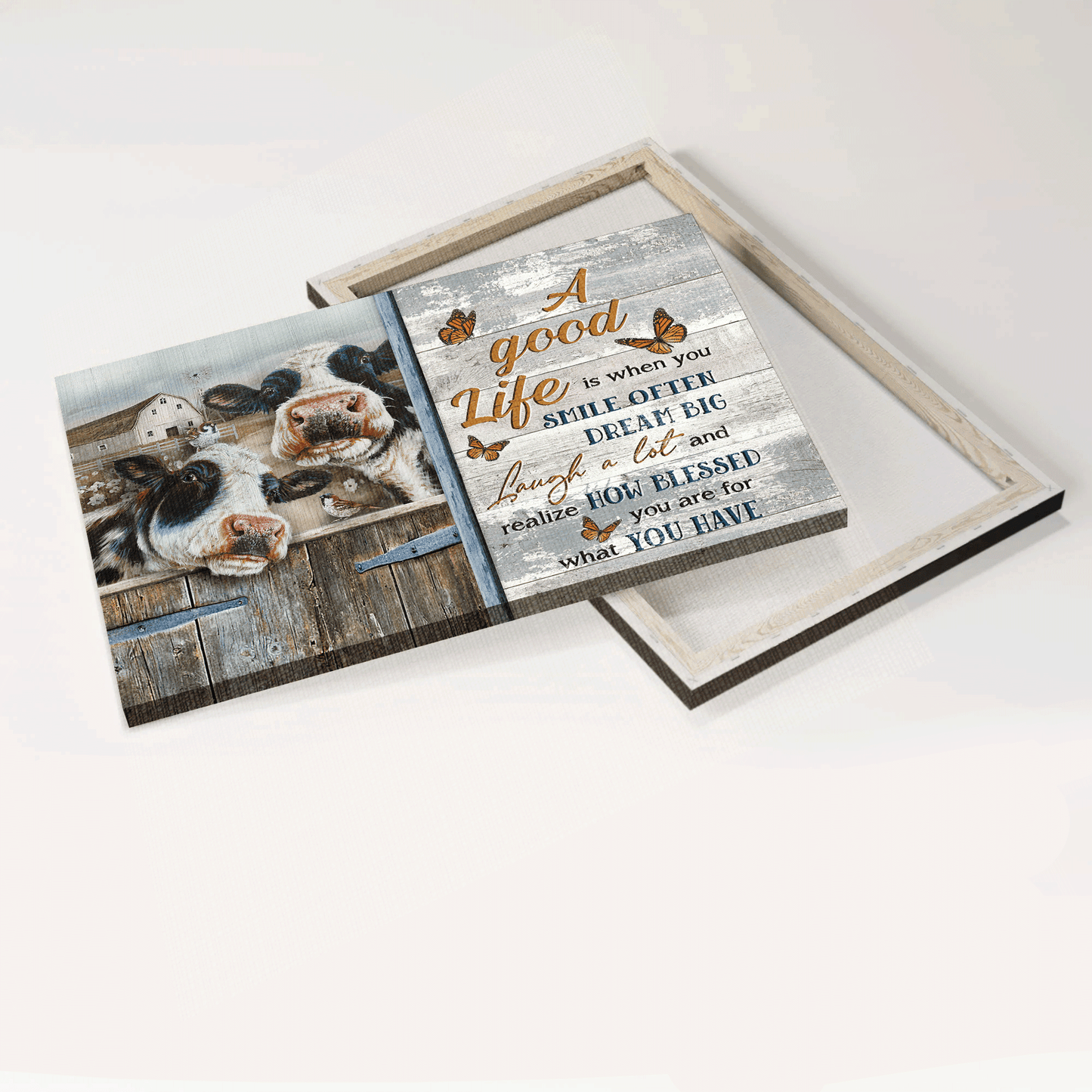 Jesus Landscape Canvas - Beautiful dairy cow, Old farm Landscape Canvas - Gift For Christian - A good life is when you smile often