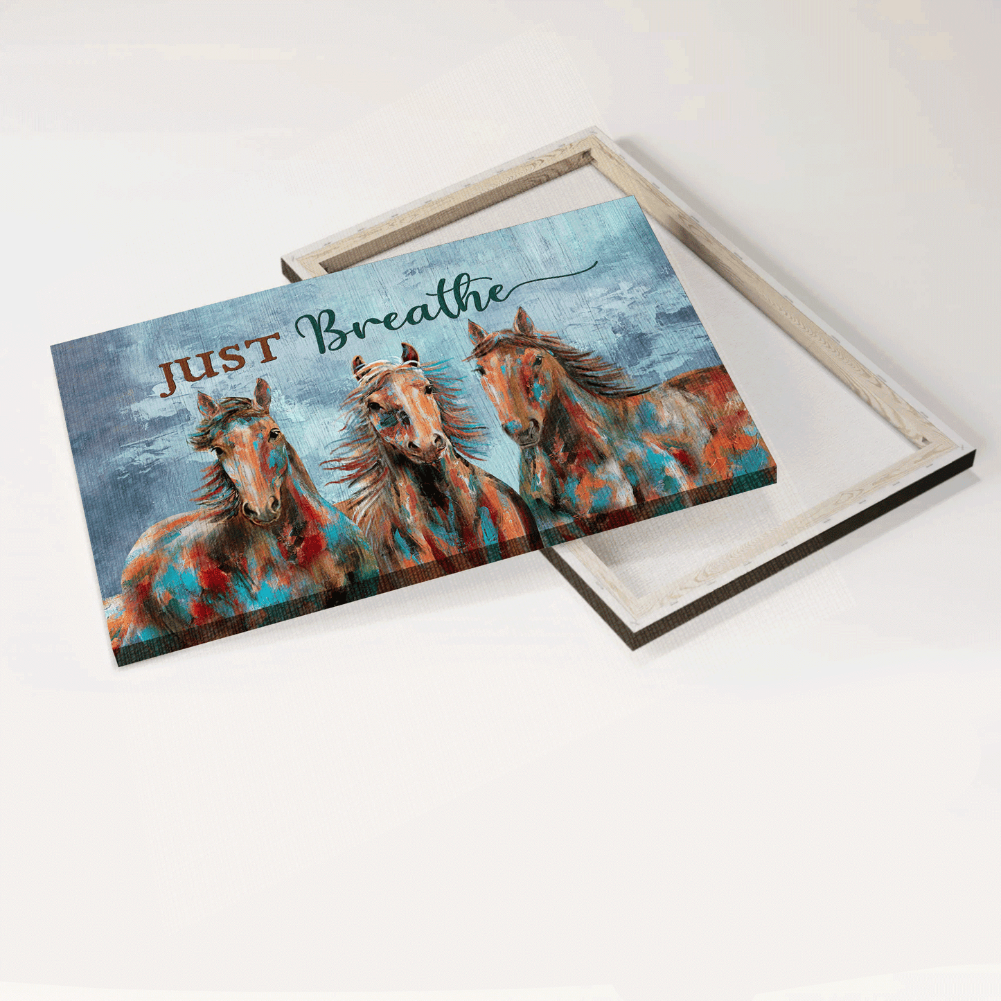 Jesus Landscape Canvas- Blue background, Horse drawing, Just breathe canvas- Gift for Christian- Landscape Canvas Prints, Christian Wall Art