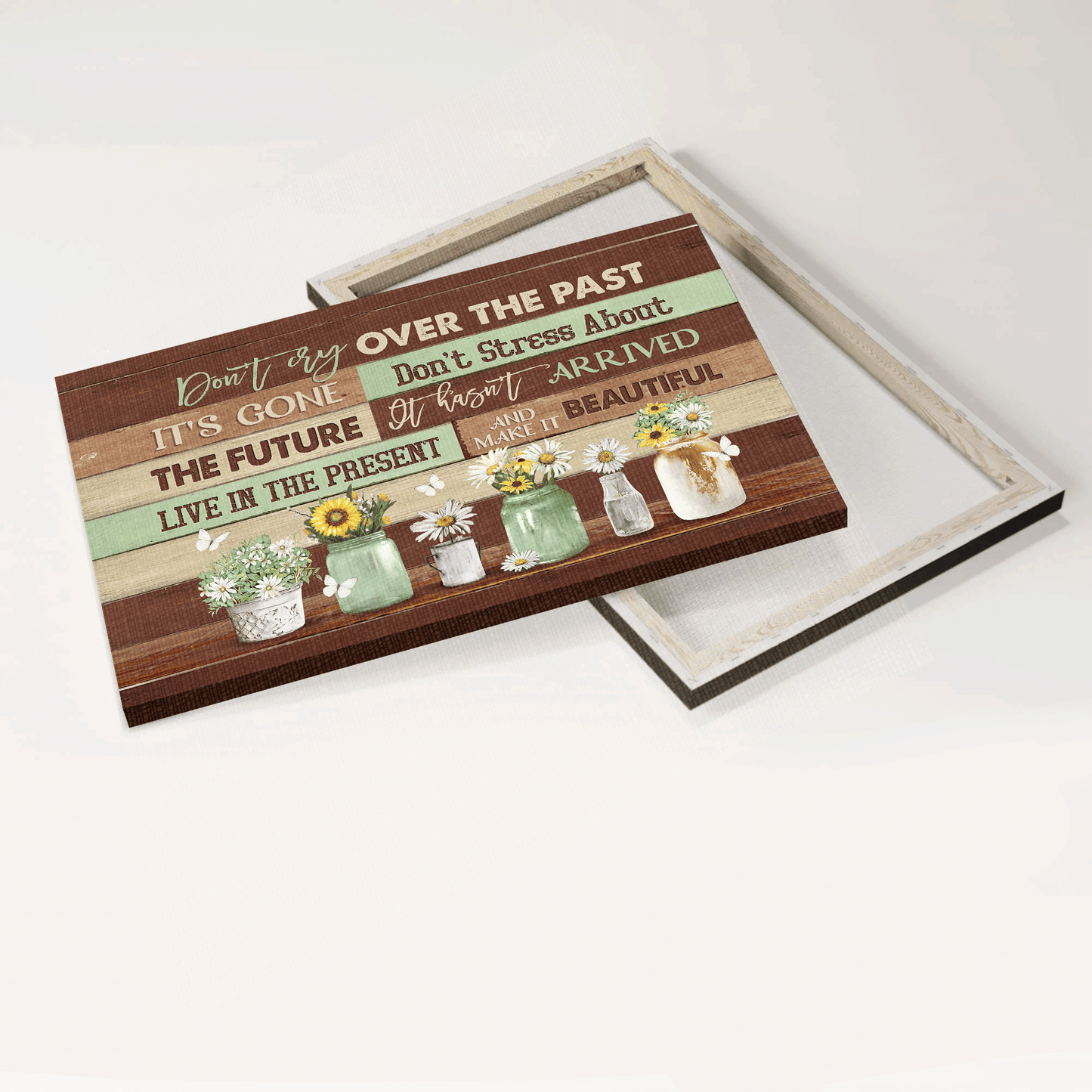 Jesus Landscape Canvas- Baby Sunflower, Beautiful Daisy, White Butterfly Jesus Landscape Canvas- Gift For Christian- Don't Cry Over The Past