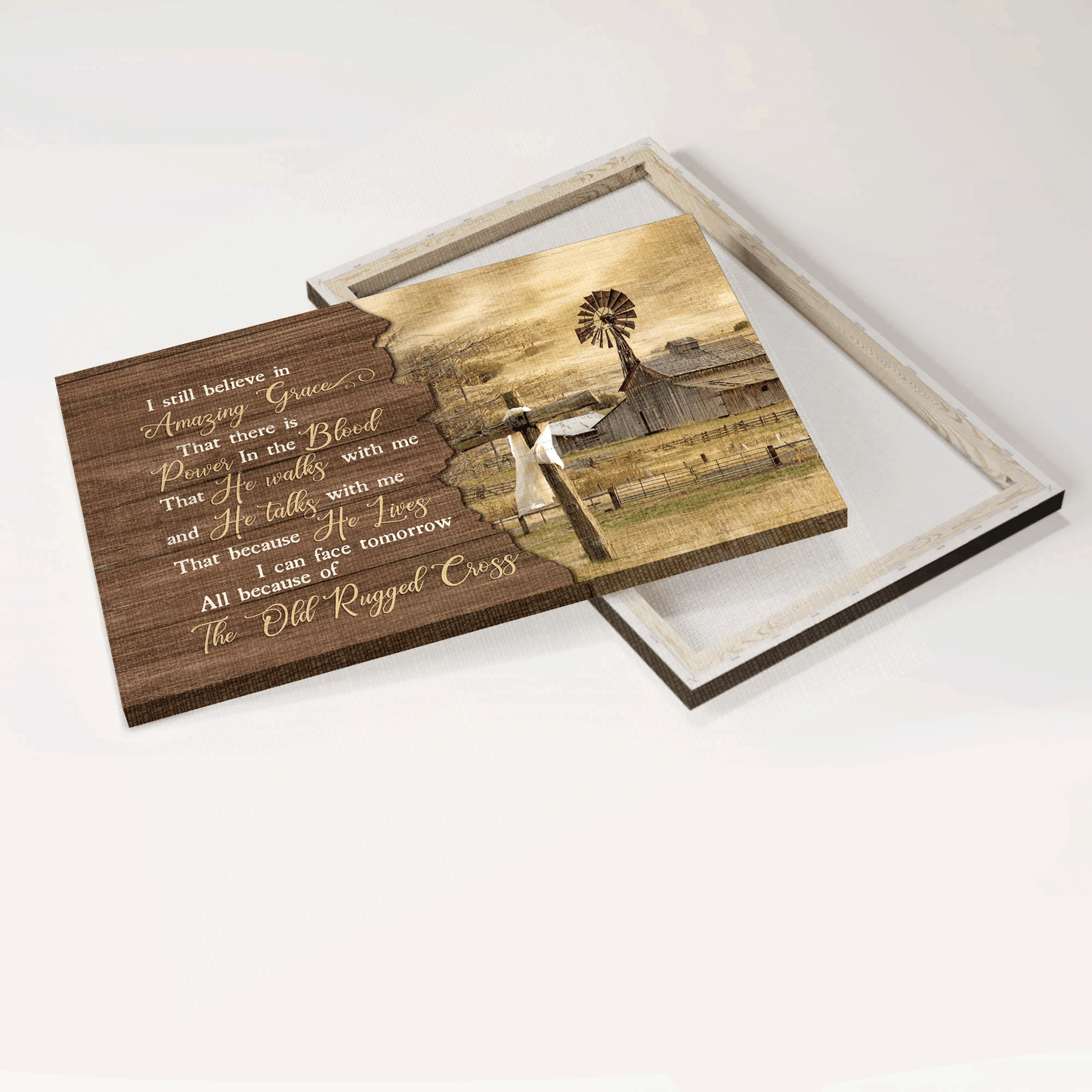Jesus Landscape Canvas - Tranquil Farm, Wooden Cross Canvas - Gift For Christian - I Still Believe In Amazing Grace Canvas