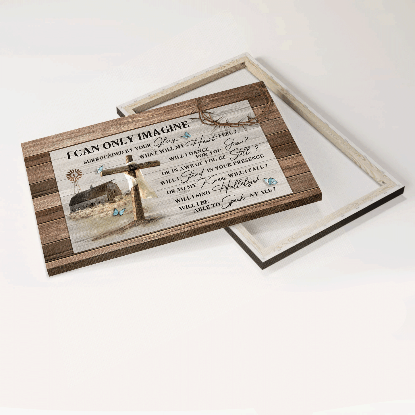 Jesus Landscape Canvas - Old Barn Painting, Wooden Cross, Butterfly Landscape Canvas - Gift For Christian - I can only imagine Landscape Canvas