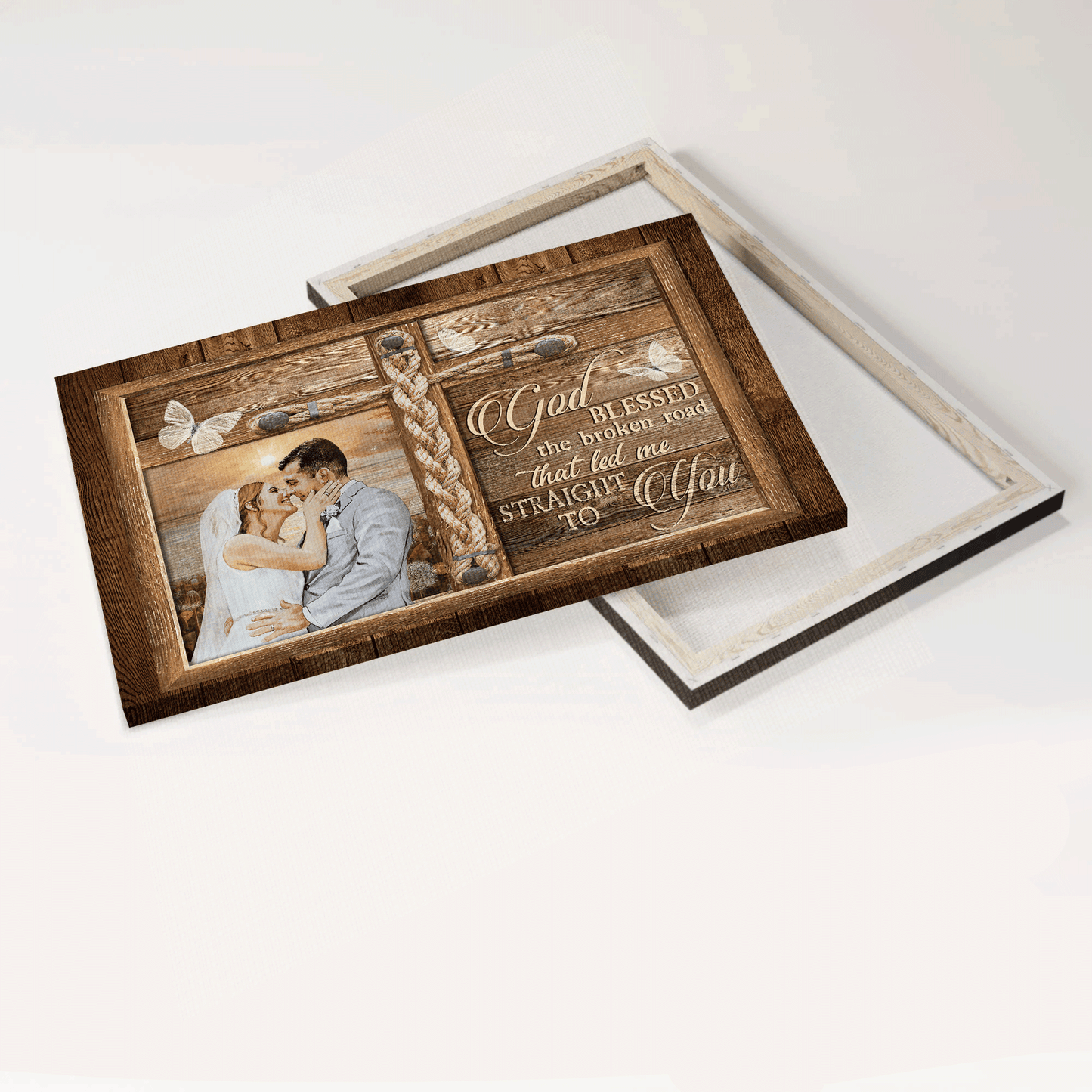 Jesus Landscape Canvas - Just married, Pretty sunset, Unique cross Canvas - Gift For Christian, Couple, Valentine's Day - God blessed the broken road