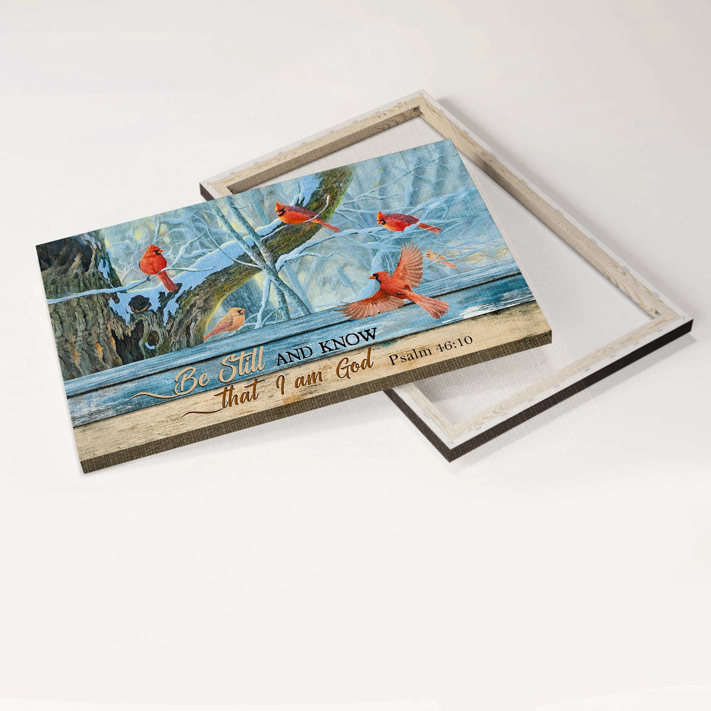 Jesus Landscape Canvas - Cardinal Drawing, Blue Light, Winter Landscape Canvas - Gift For Christian - Be Still And Know That I Am God Landscape Canvas