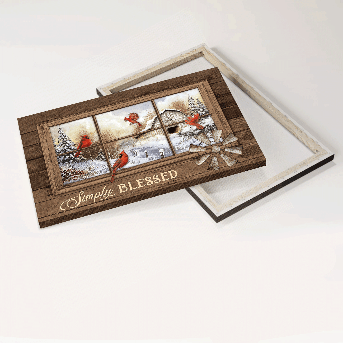 Jesus Landscape Canvas - Red cardinal, White snow, Beautiful day, Windmill, Simply blessed Landscape Canvas - Gift For Christian Canvas Prints, Christian Wall Art