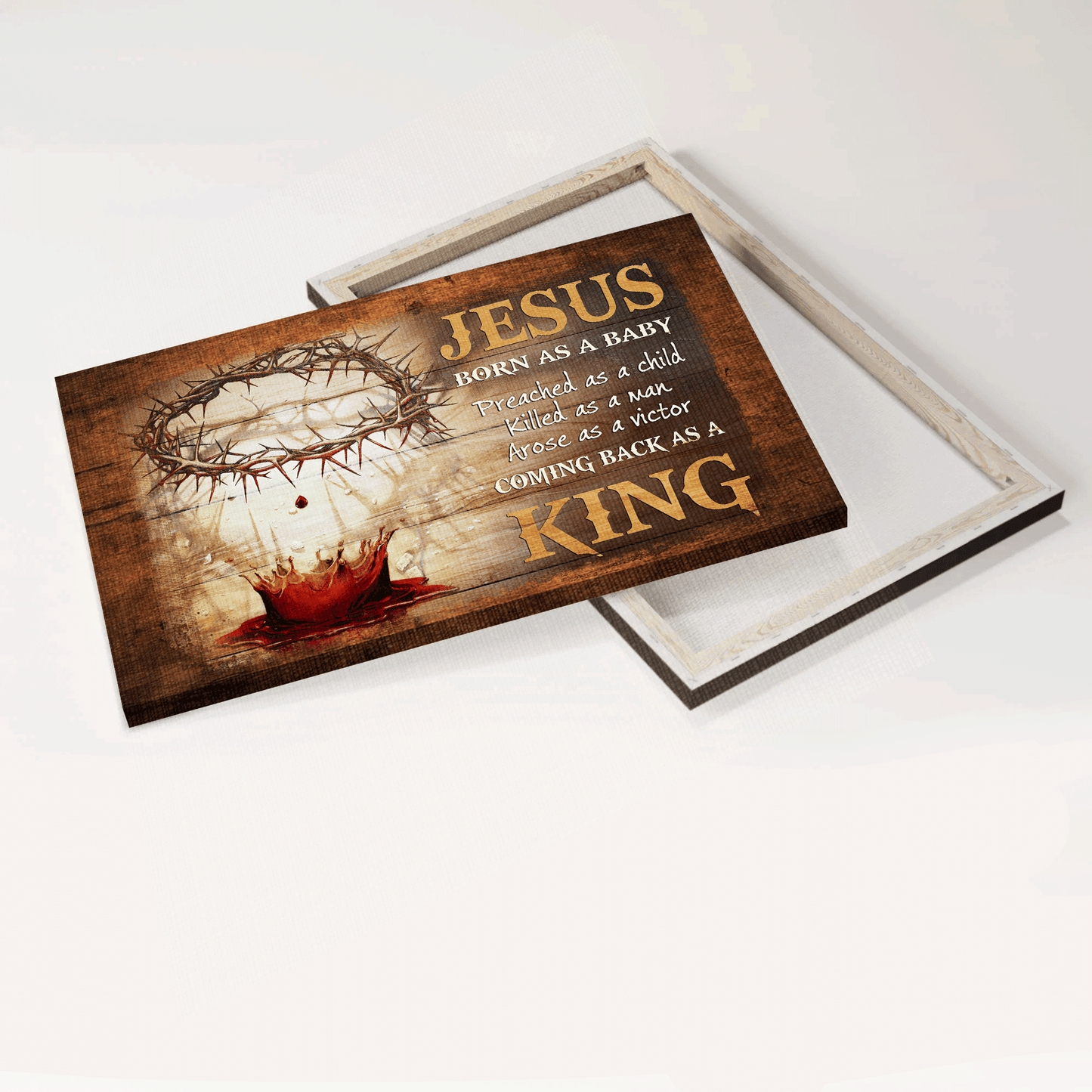 Jesus Landscape Canvas- Blood, Crown of Thorns canvas- Gift for Christian- Born as a baby, coming back as a King - Landscape Canvas Prints, Wall Art