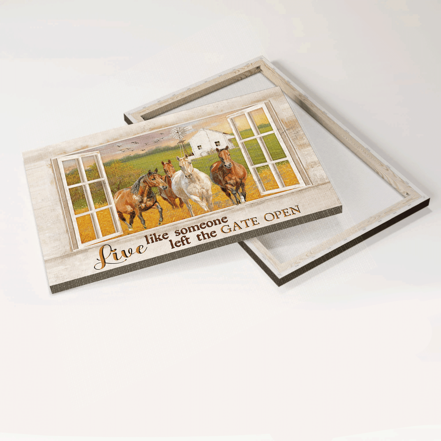 Jesus Landscape Canvas - Beautiful meadow land, Quarter horse, Windmill Landscape Canvas - Gift For Christian - Live like someone left the gate open