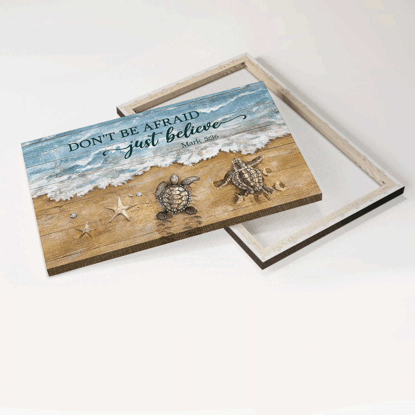 Jesus Landscape Canvas- Beach Painting, Sea Turtle, Starfish Canvas- Gift For Christian- Don't Be Afraid, Just Believe