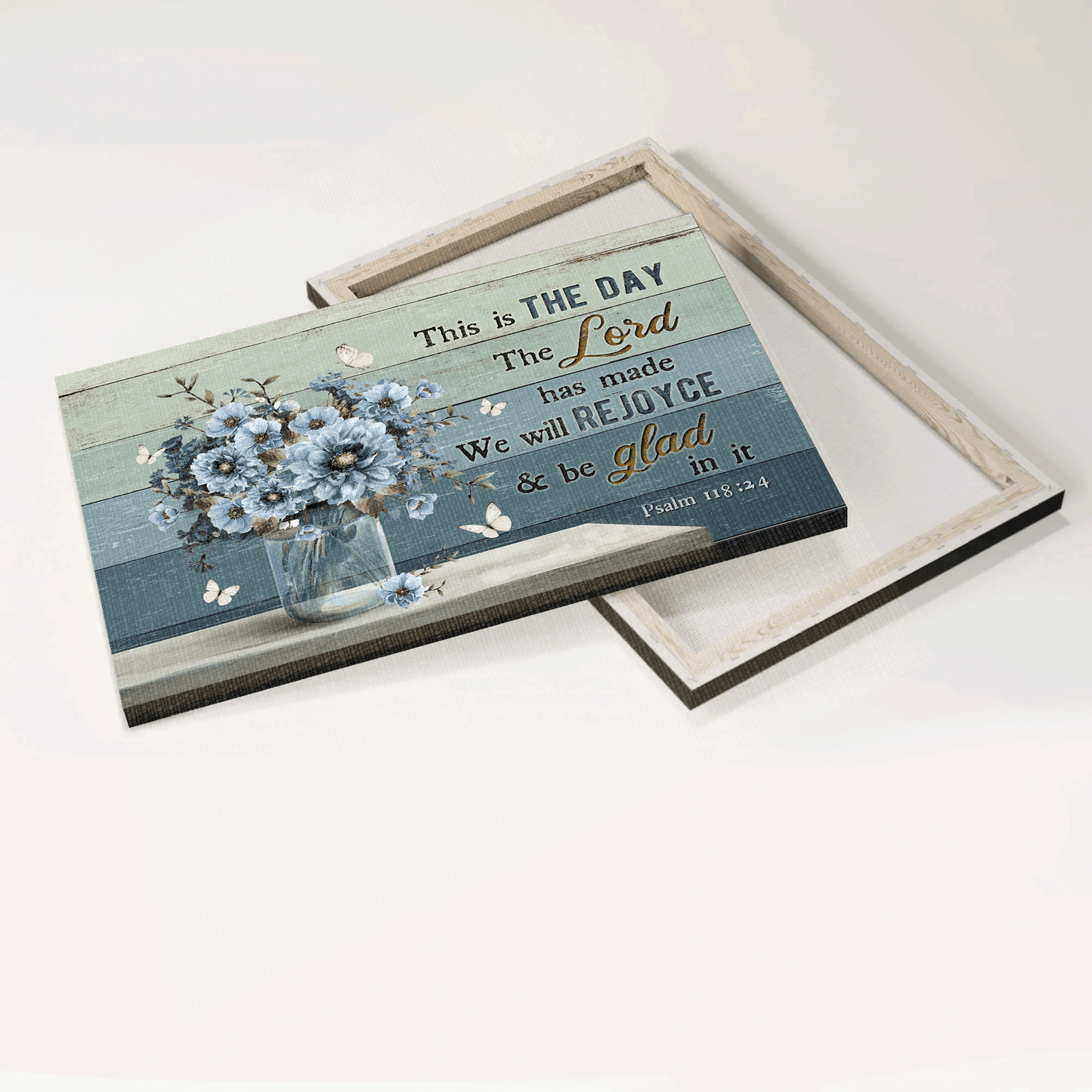 Jesus Landscape Canvas - Blue flower, Vintage painting, Bible verse Landscape Canvas - Gift For Christian - This is the day the Lord has made Landscape Canvas