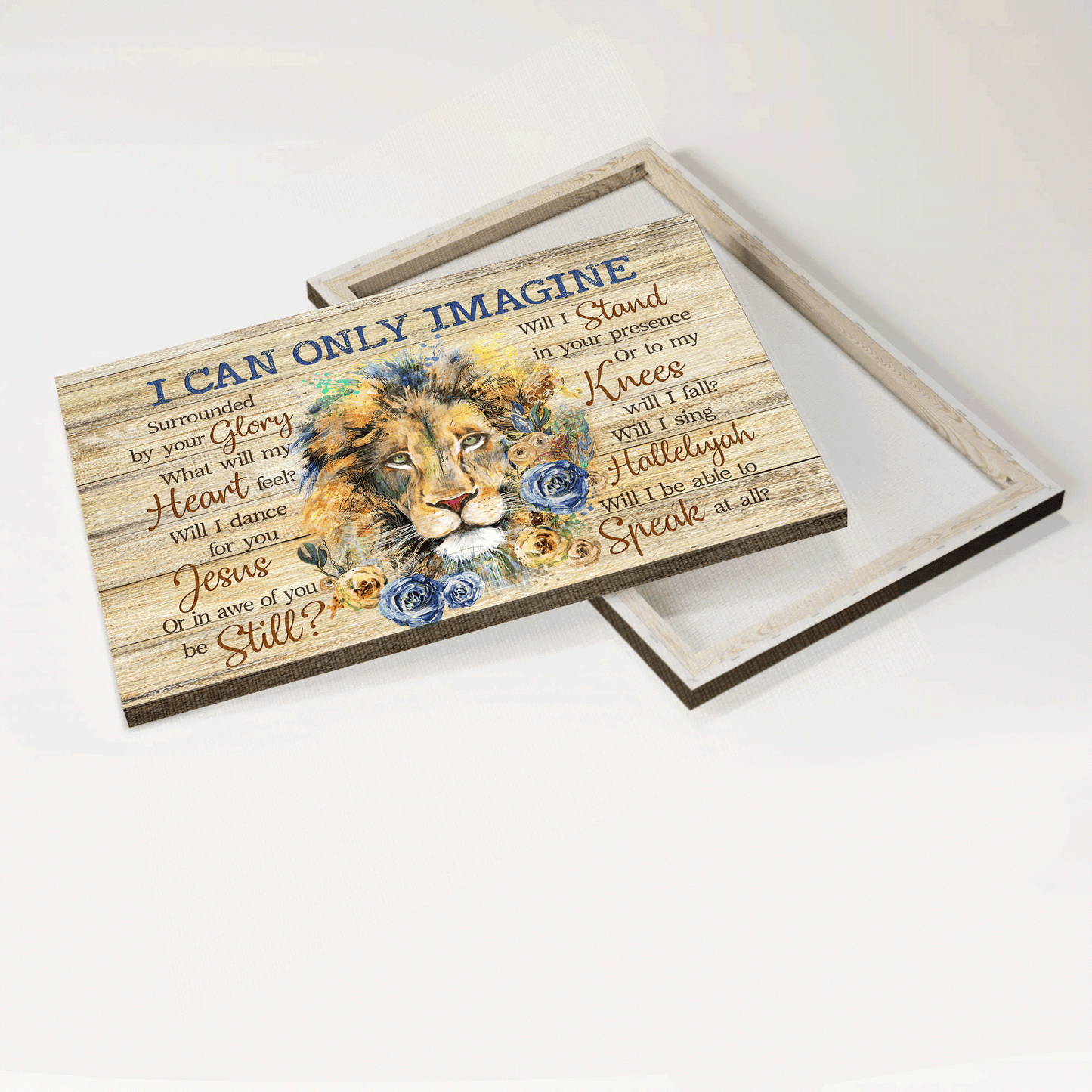 Jesus Landscape Canvas - Lion painting, Blue and yellow rose, Flower painting Landscape Canvas - Gift For Christian - I can only imagine Landscape Canvas