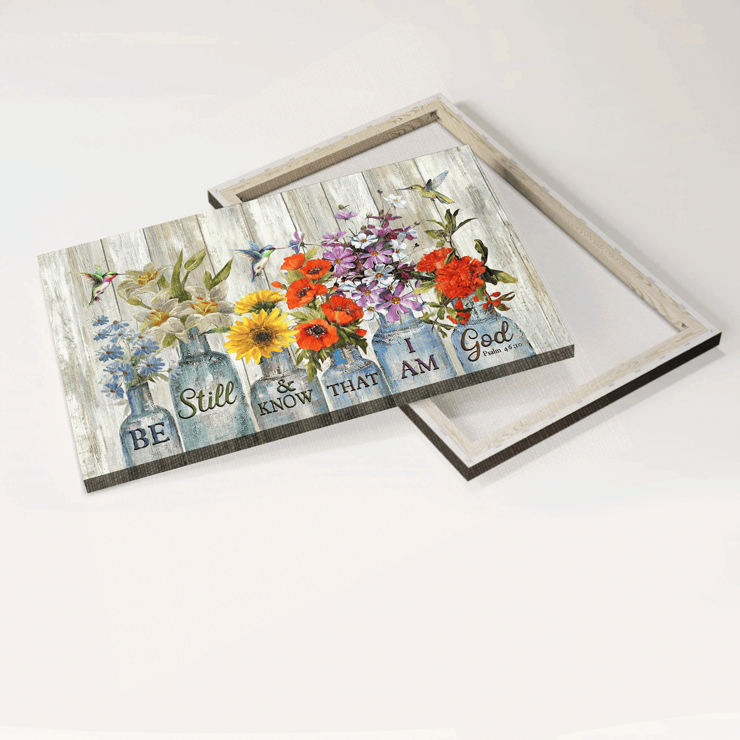 Jesus Landscape Canvas - Vintage Flower, Hummingbird, Still Life Painting Canvas - Gift For Christian - Be Still And Know That I Am God Canvas