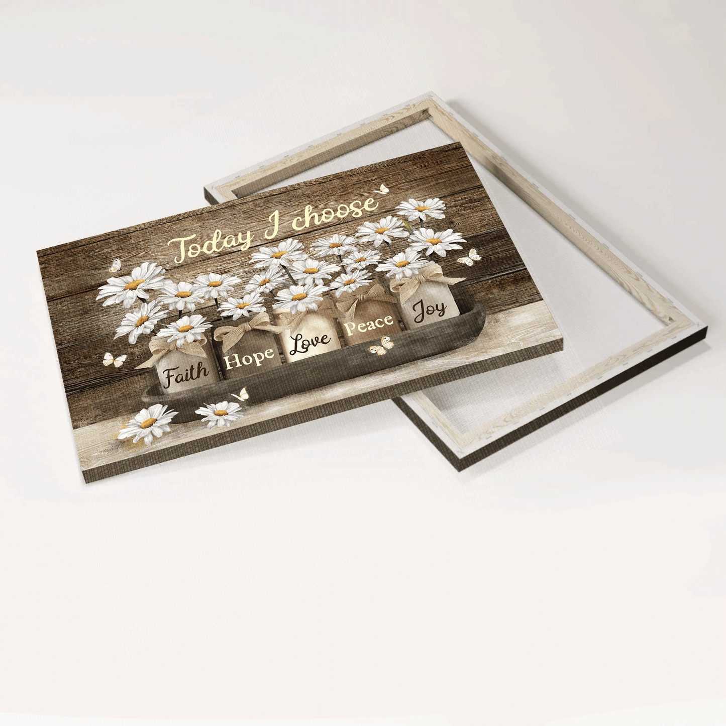 Jesus Landscape Canvas - Vintage Glass Jar, Daisy Flower, Daisy Jar, White Butterfly Canvas - Gift For Christian - Today I Choose Joy Canvas