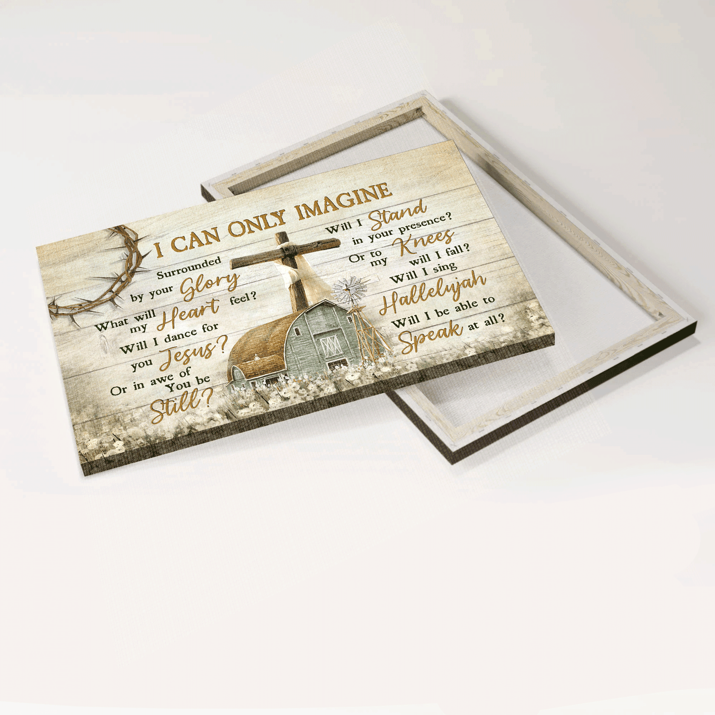 Jesus Landscape Canvas - Old barn painting, Wooden Cross, Flower Field Landscape Canvas - Gift For Christian - I can only imagine Landscape Canvas