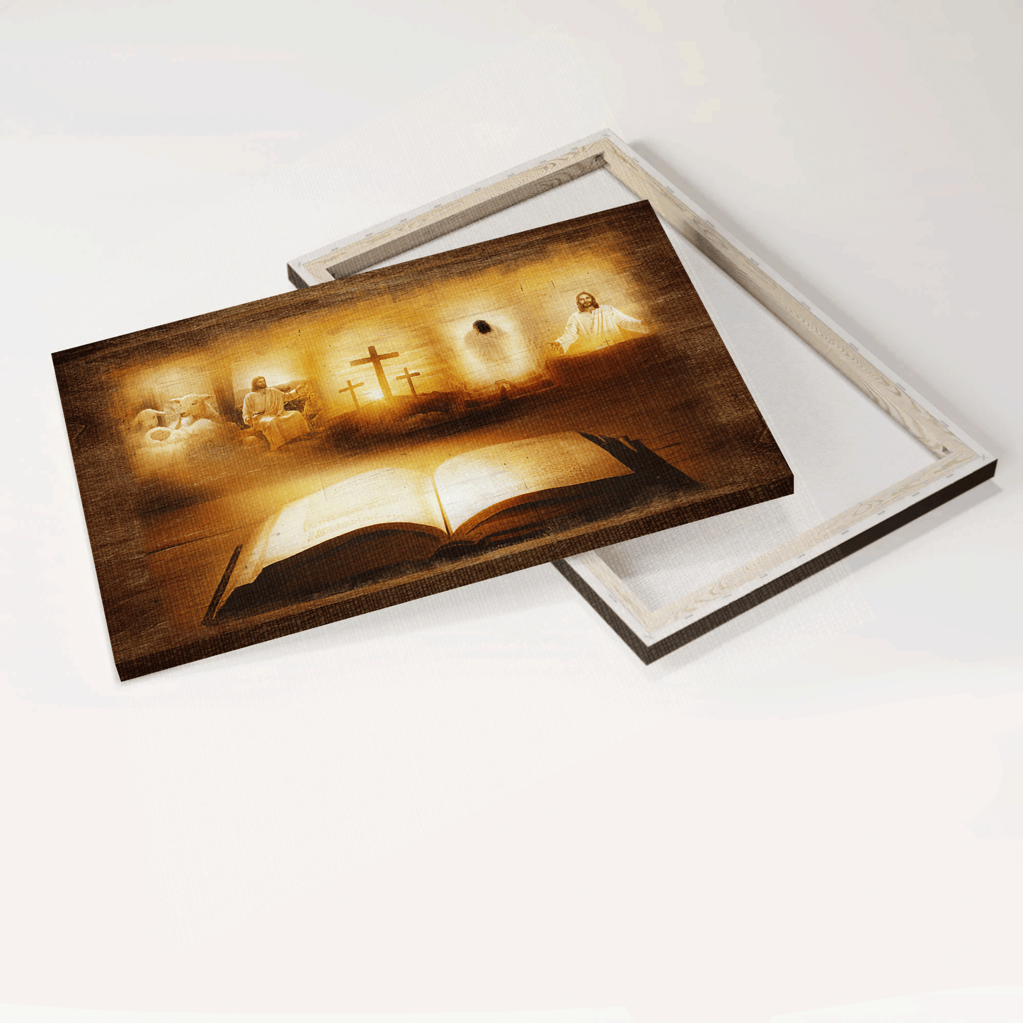 Jesus Landscape Canvas - Bible, Jesus Christ, Cross symbol, The Lamb of God, Light from heaven Landscape Canvas - Gift For Christian