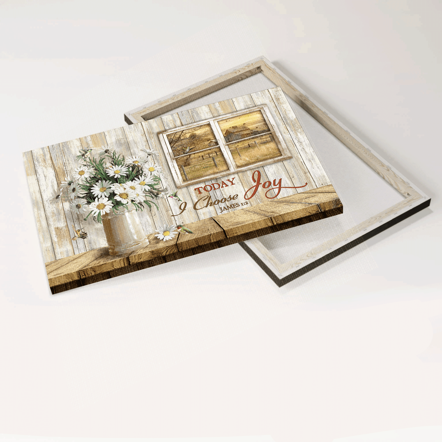 Jesus Landscape Canvas- Daisy vase, Window frame, Farmhouse, Meadow land canvas- Gift for Christian-Today I choose joy