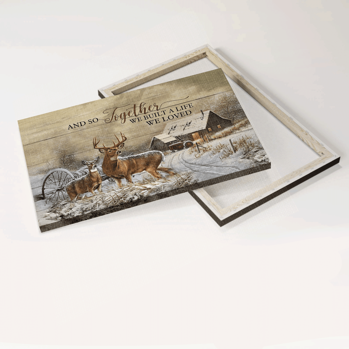 Couple Landscape Canvas- Deer couple, Winter farm, Farmhouse canvas- Gift for couple, lover, husband. wife, boyfriend, girlfriend- And so together we built a life we loved