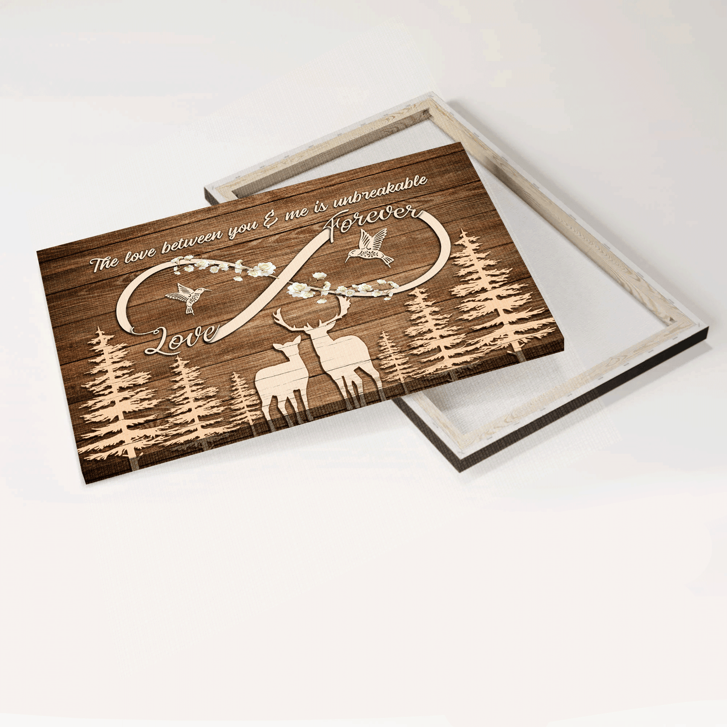 Couple Landscape Canvas- Deer couple, Wooden carving canvas- Gift for couple, lover, husband. wife, boyfriend, girlfriend- The love between you and me is unbreakable