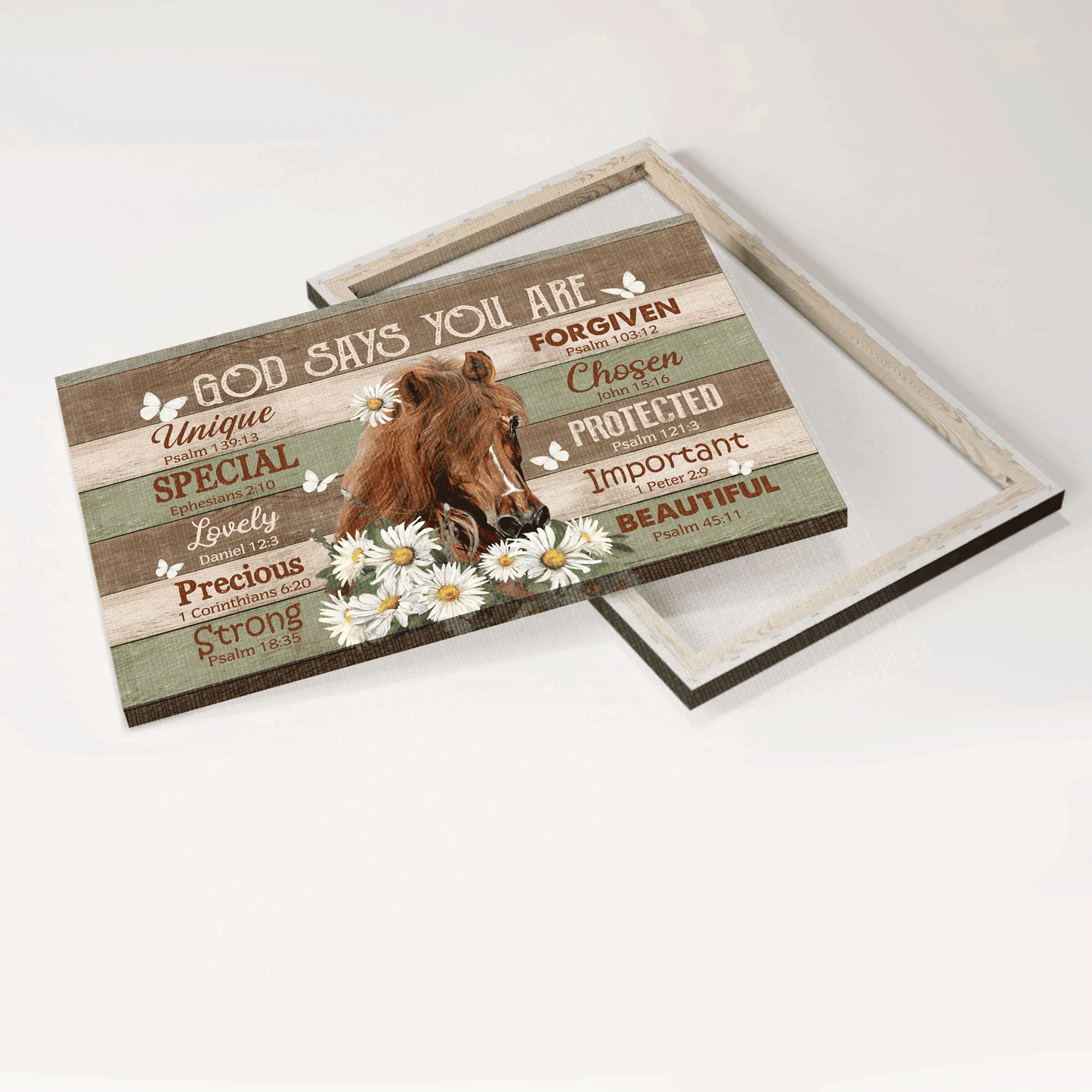 Jesus Landscape Canvas- Beautiful horse, Daisy flower, Butterfly canvas- Gift for Christian- God says you are