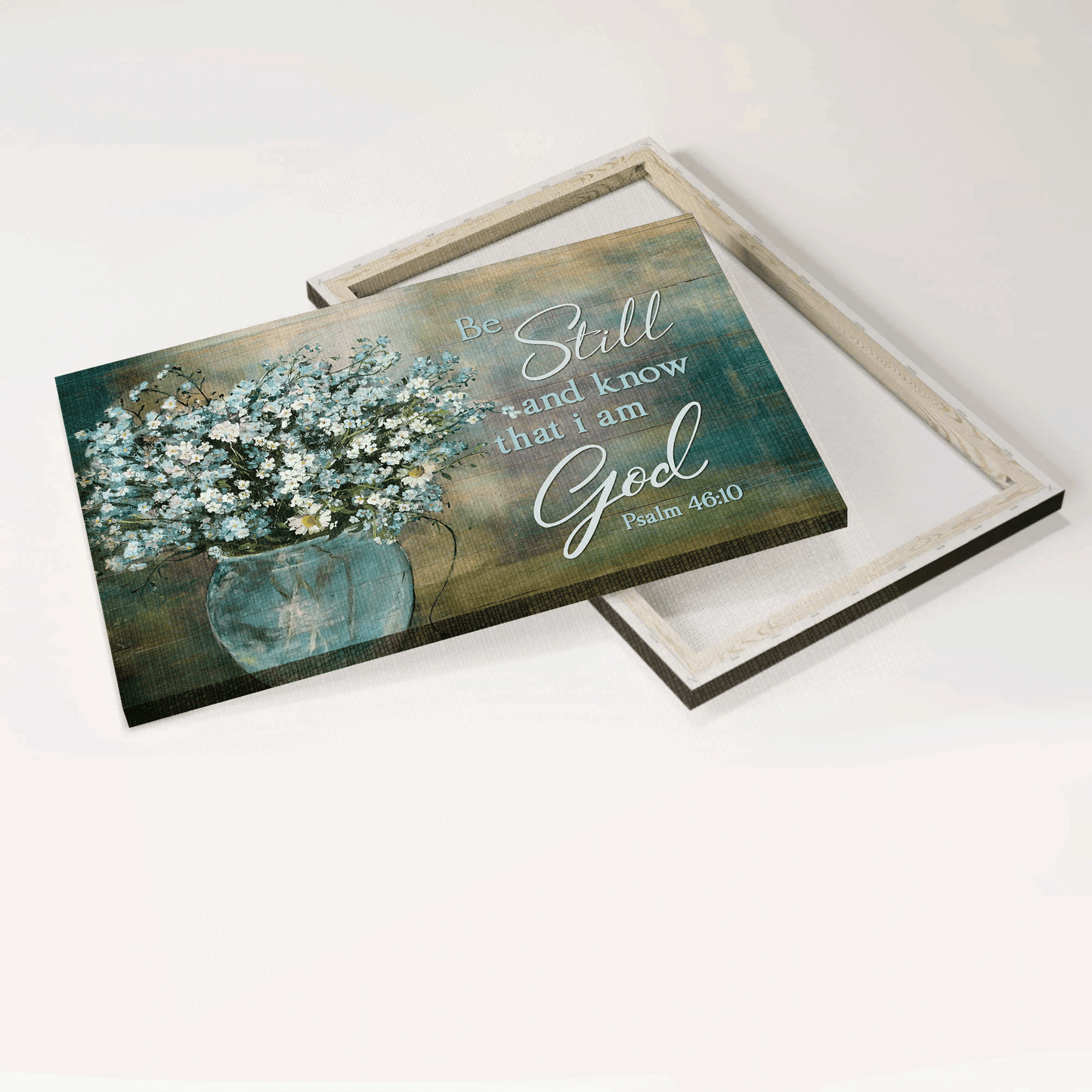 Jesus Landscape Canvas - Blue flower, Lovely daisy, Bible verse Landscape Canvas - Gift For Christian - Be still and know that I am God Landscape Canvas