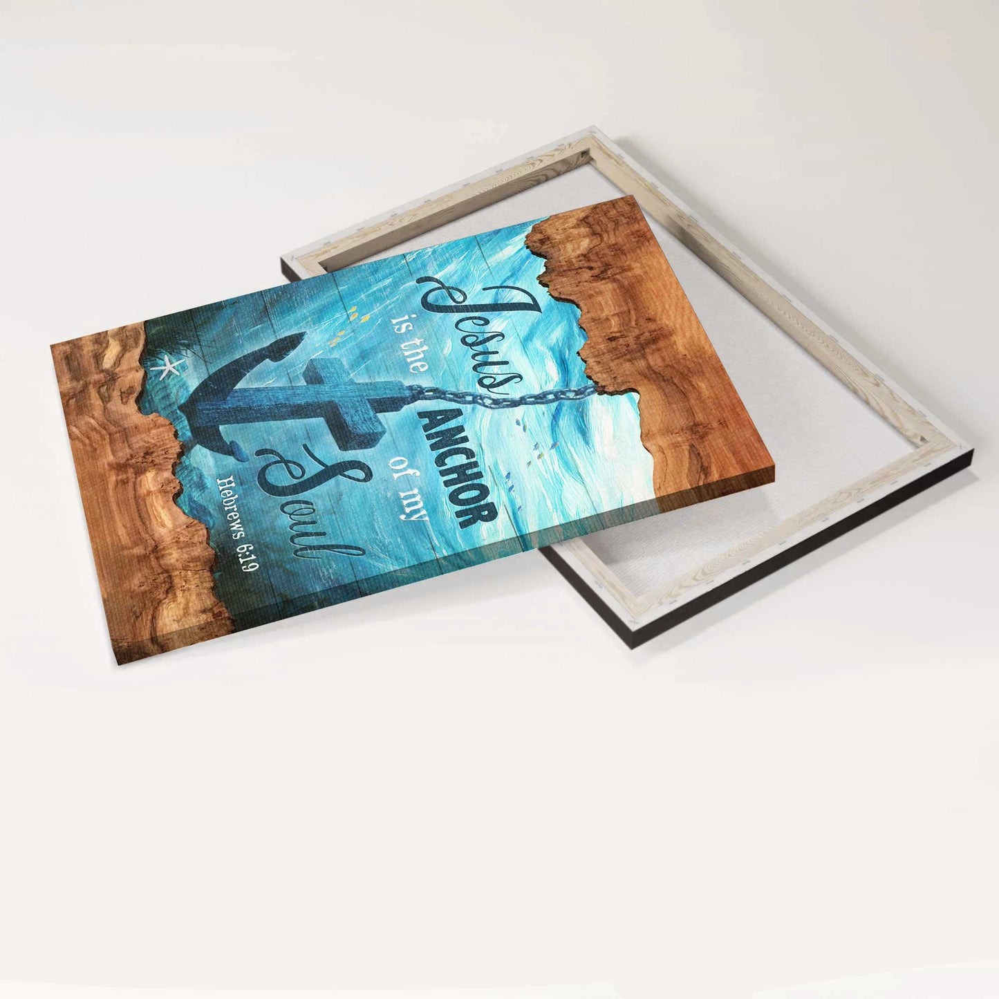Jesus Portrait Canvas, Christian wall art canvas - Anchor painting, Blue ocean, God, Wood artwork, Jesus is the anchor of my soul Portrait Canvas