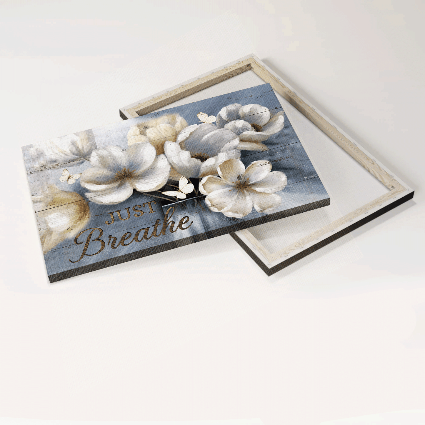 Jesus Landscape Canvas- Beautiful flower, Blue background, Pretty butterfly Canvas- Gift for Christian- Just breathe