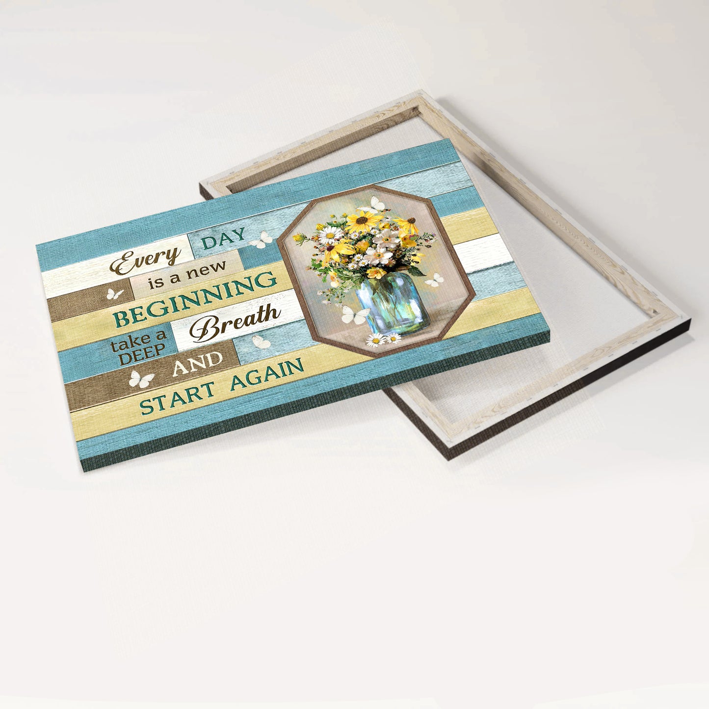 Jesus Landscape Canvas - Beautiful Flowers, White butterfly- Gift for Christian - Every day is a new beginning- Landscape Canvas Prints, Wall Art