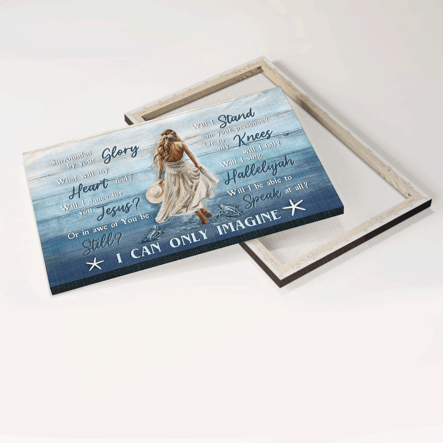 Jesus Landscape Canvas- Beautiful girl, White dress, Sea turtle, Walking on water canvas- Gift for Christian- I can only imagine