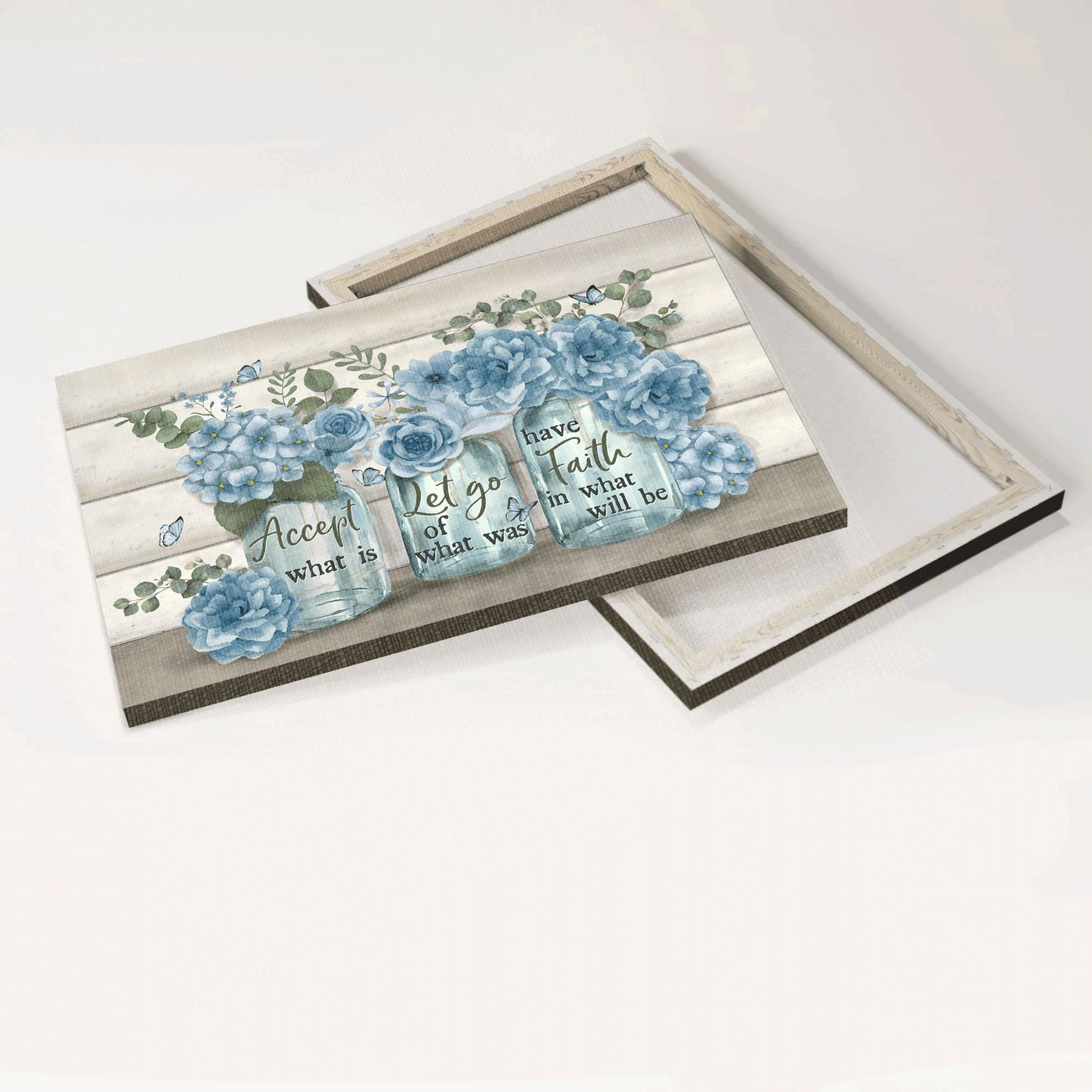 Jesus Landscape Canvas- Beautiful flower, Blue flower vase, Butterfly painting canvas- Gift For Christian- Accept what is let go