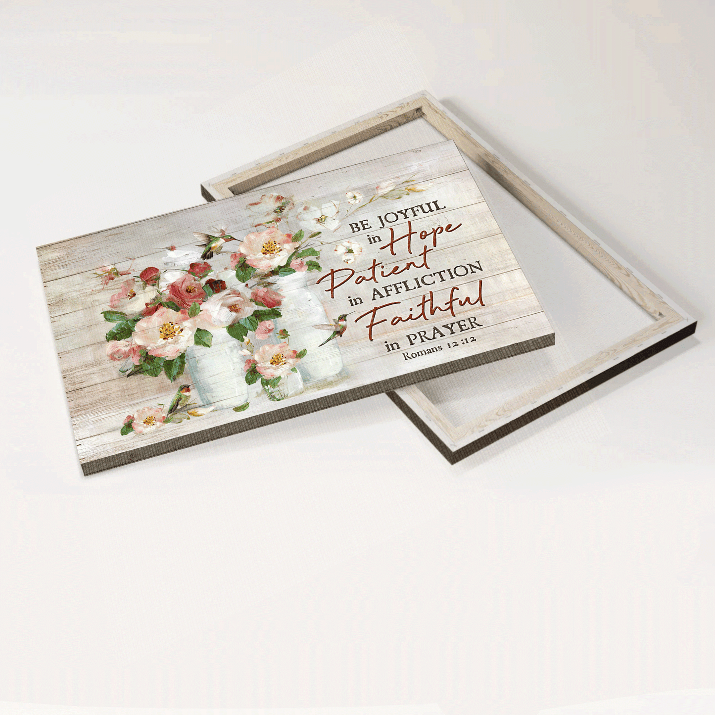 Jesus Landscape Canvas - Bible verse, Watercolor flowers, Hummingbird painting Landscape Canvas - Gift For Christian - Be joyful in hope