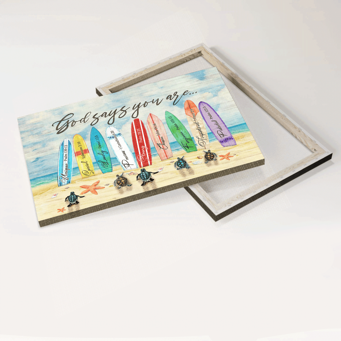 Jesus Landscape Canvas - Turtle, On The Beach, Surfboard Canvas - Gift For Christian - God Says You Are Canvas