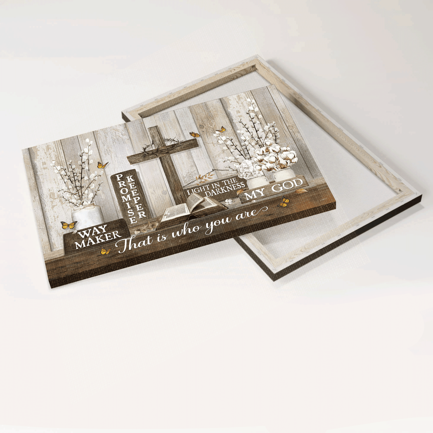 Jesus Landscape Canvas - The Bible, Vintage Painting, Wooden Cross, Pray To Jesus Canvas - Gift For Christian - Jesus Is The Light In The Darkness Canvas