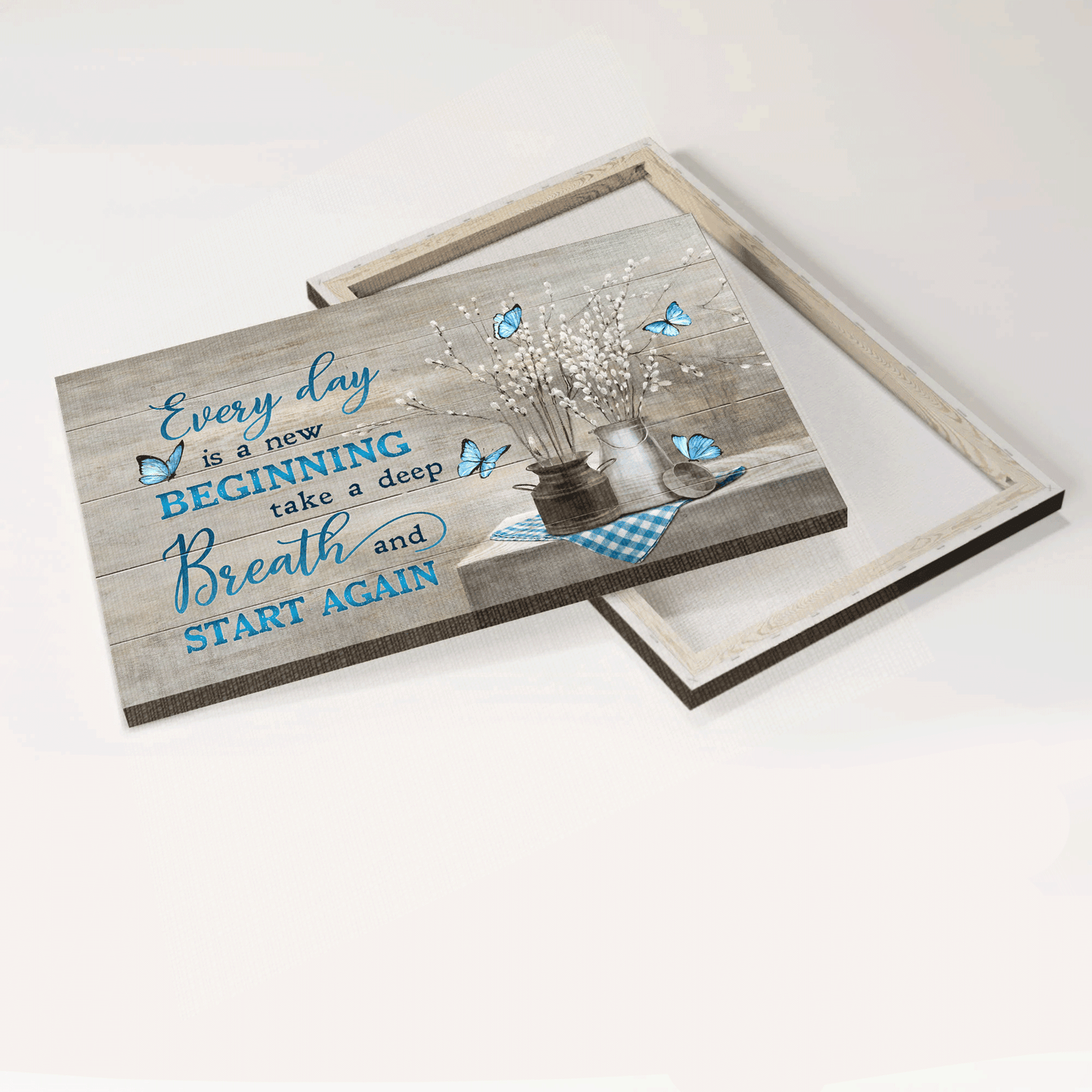 Jesus Landscape Canvas- Blue butterfly, Flowers- Gift for Christian - Everyday is a new beginning - Landscape Canvas Prints, Wall Art