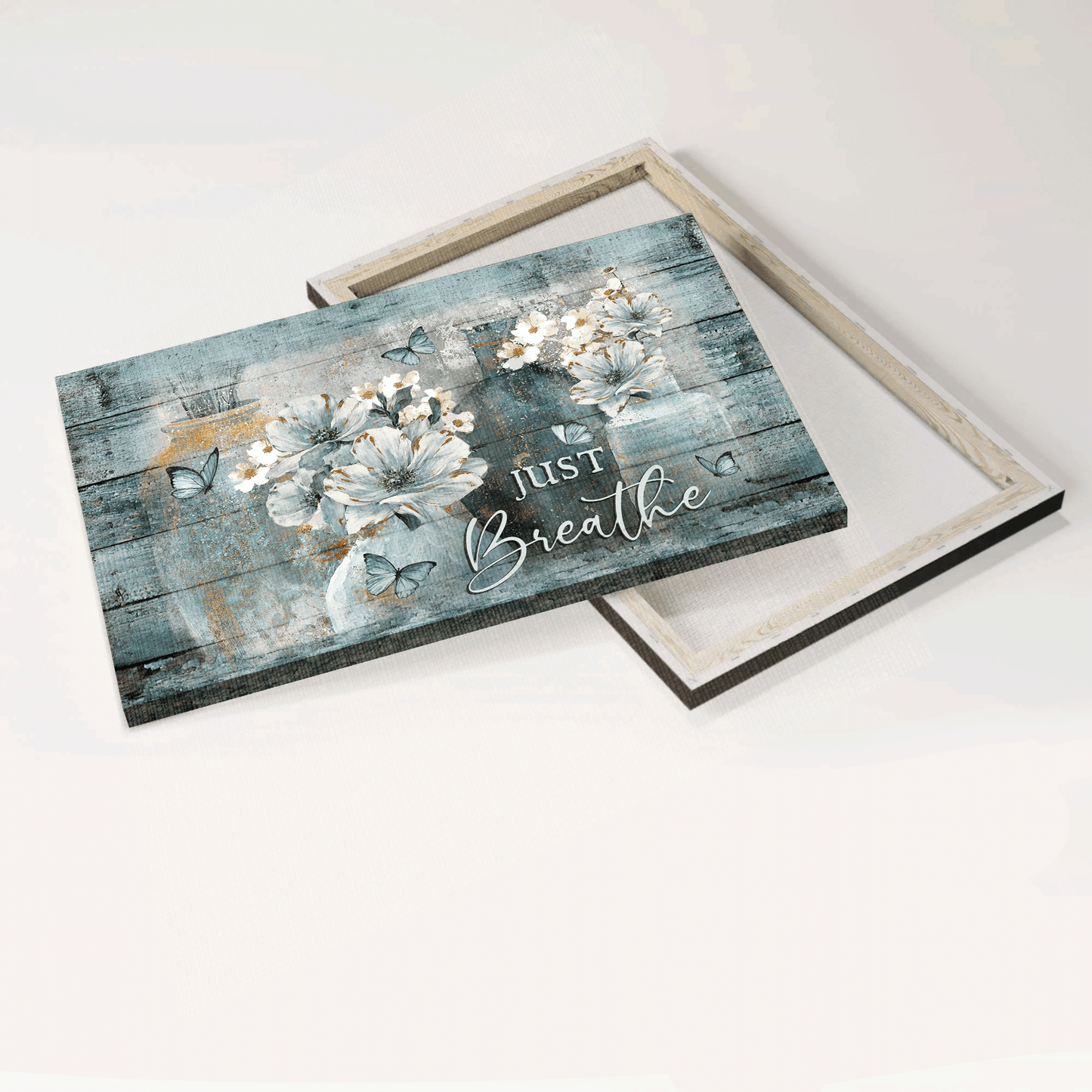 Jesus Landscape Canvas - Vintage Flower, Camellia Painting, Blue Butterfly Canvas - Gift For Christian - Just Breathe Canvas