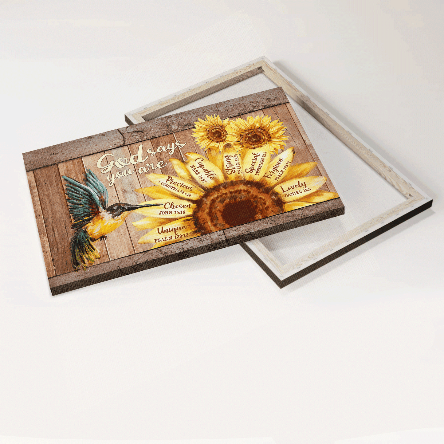 Jesus Landscape Canvas- Beautiful hummingbird, Big sunflower canvas, God says you are canvas- Gift for Christian