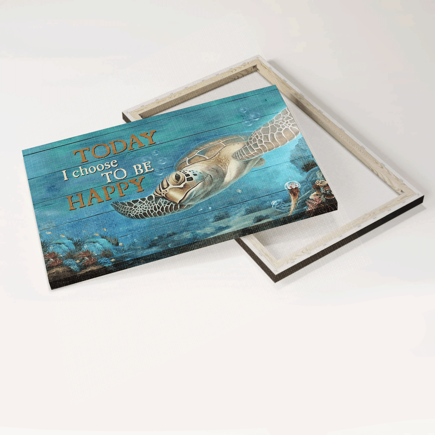 Jesus Landscape Canvas - Big sea turtle, Ocean painting Landscape Canvas - Gift For Christian - Today I choose to be happy Landscape Canvas